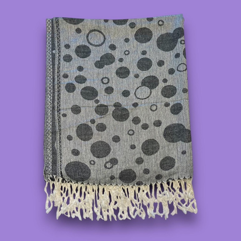Vintage Polka Dot Pashmina Scarf Boho Hippie Wool Silk Whimsygoth Festival